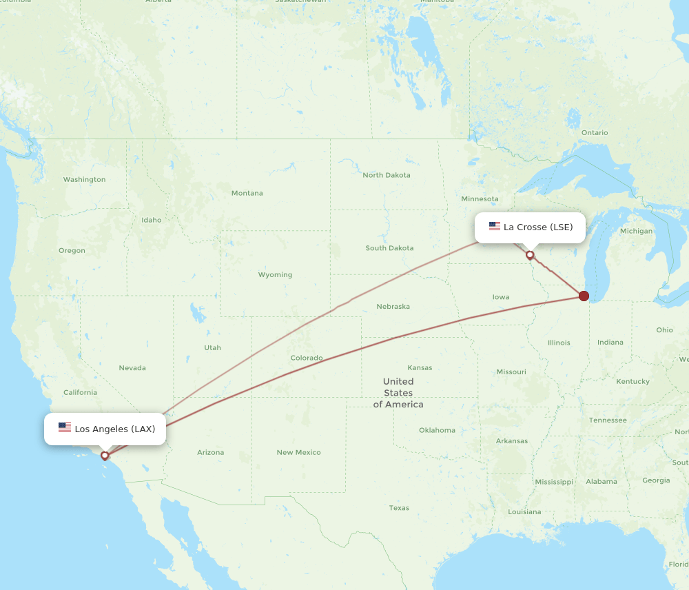 LAX-LSE flight routes