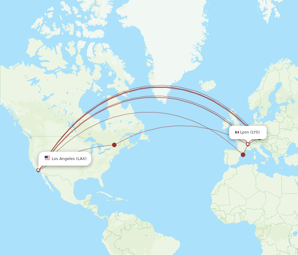 LAX to LYS flights and routes map