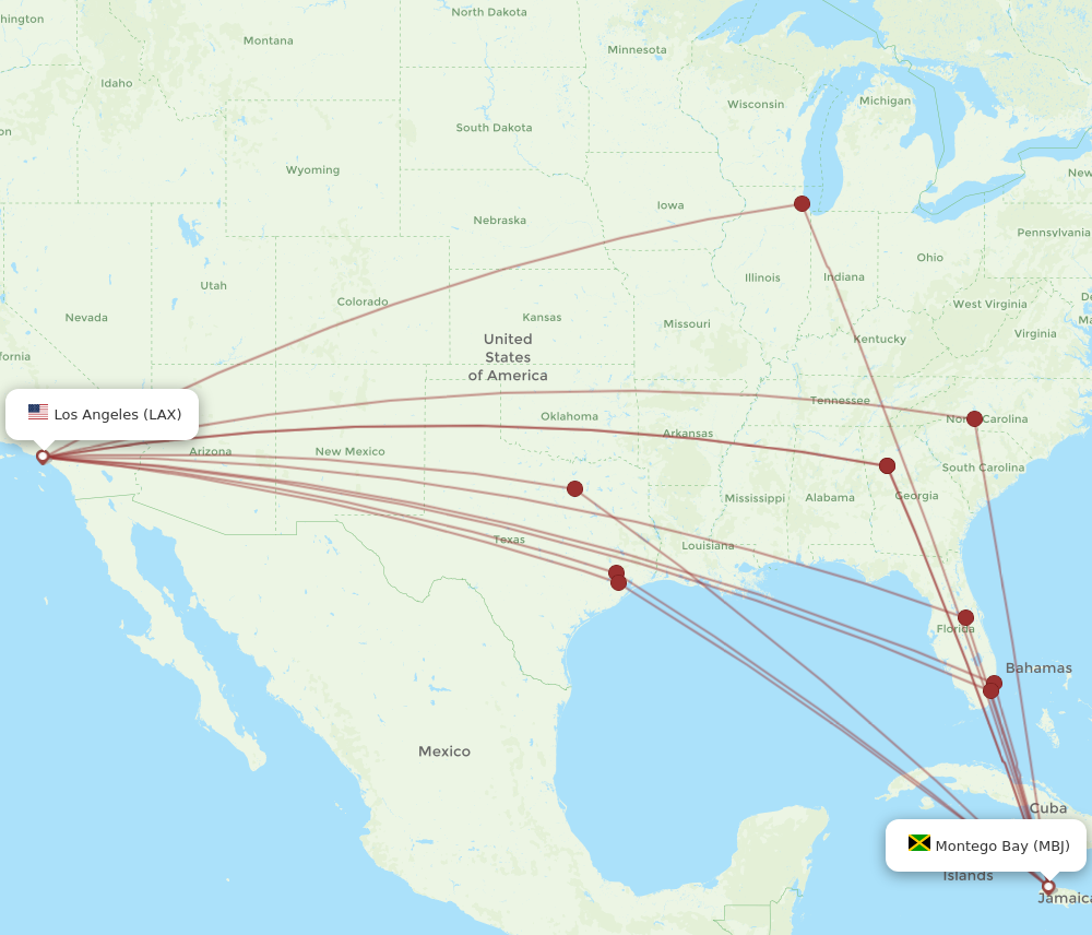 LAX to MBJ flights and routes map