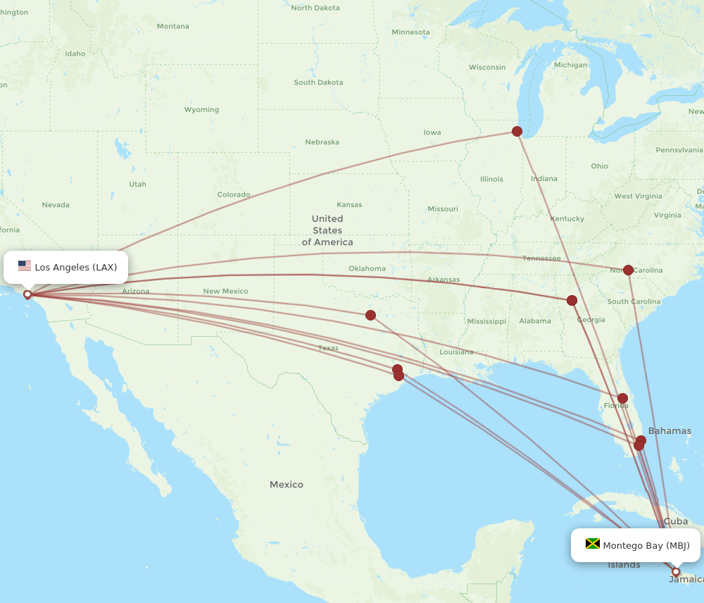 LAX-MBJ flight routes