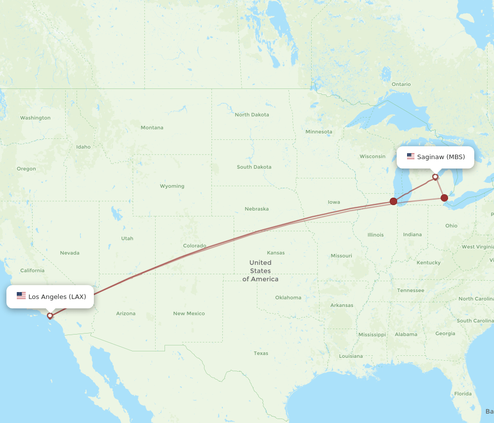 LAX-MBS flight routes