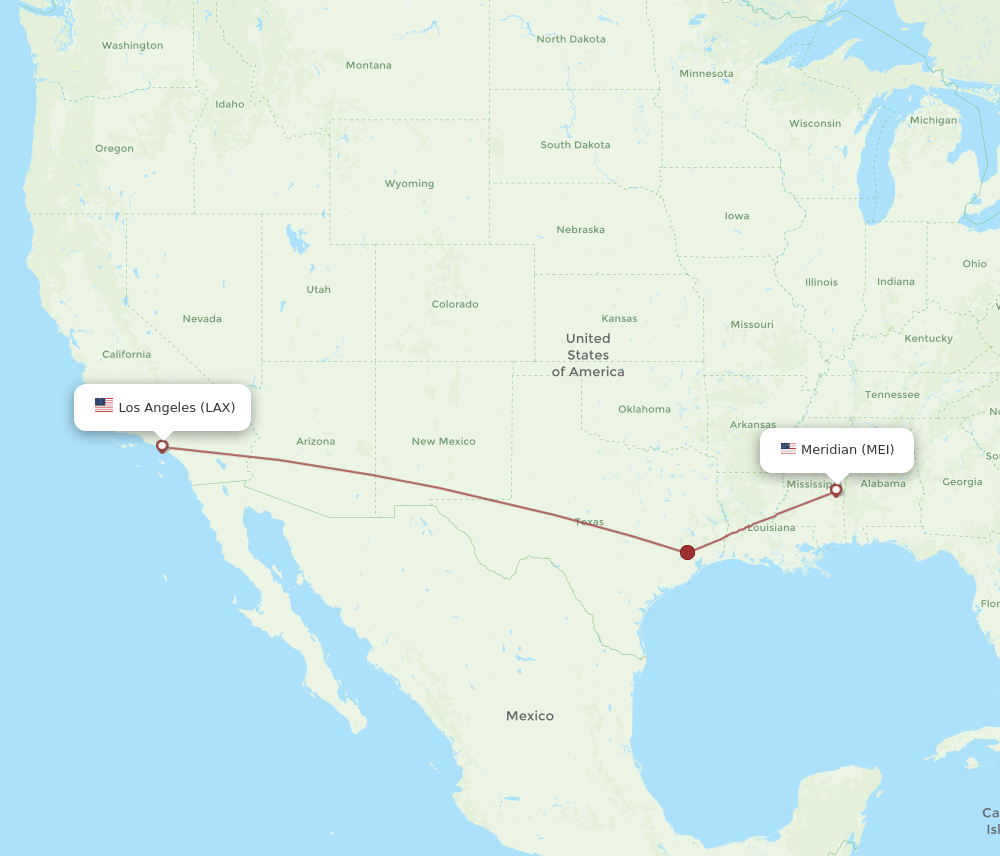 LAX-MEI flight routes