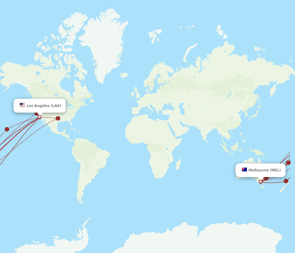 LAX to MEL flights and routes map