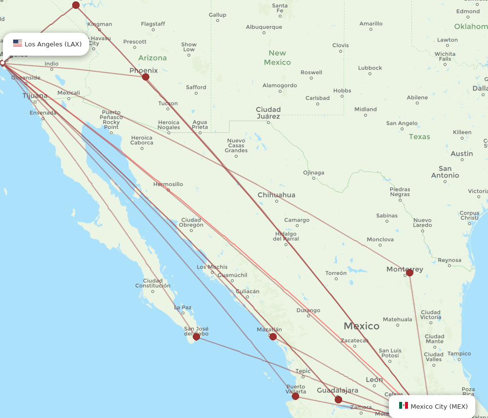LAX-MEX flight routes