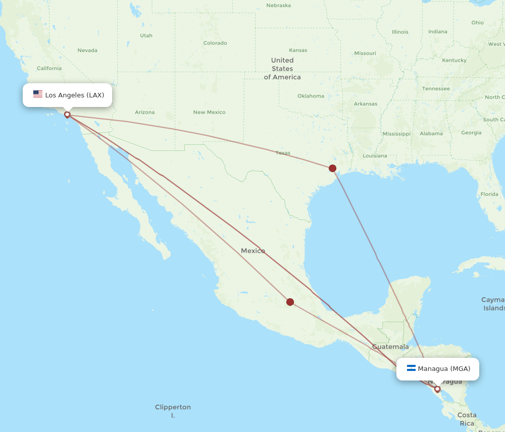 LAX to MGA flights and routes map