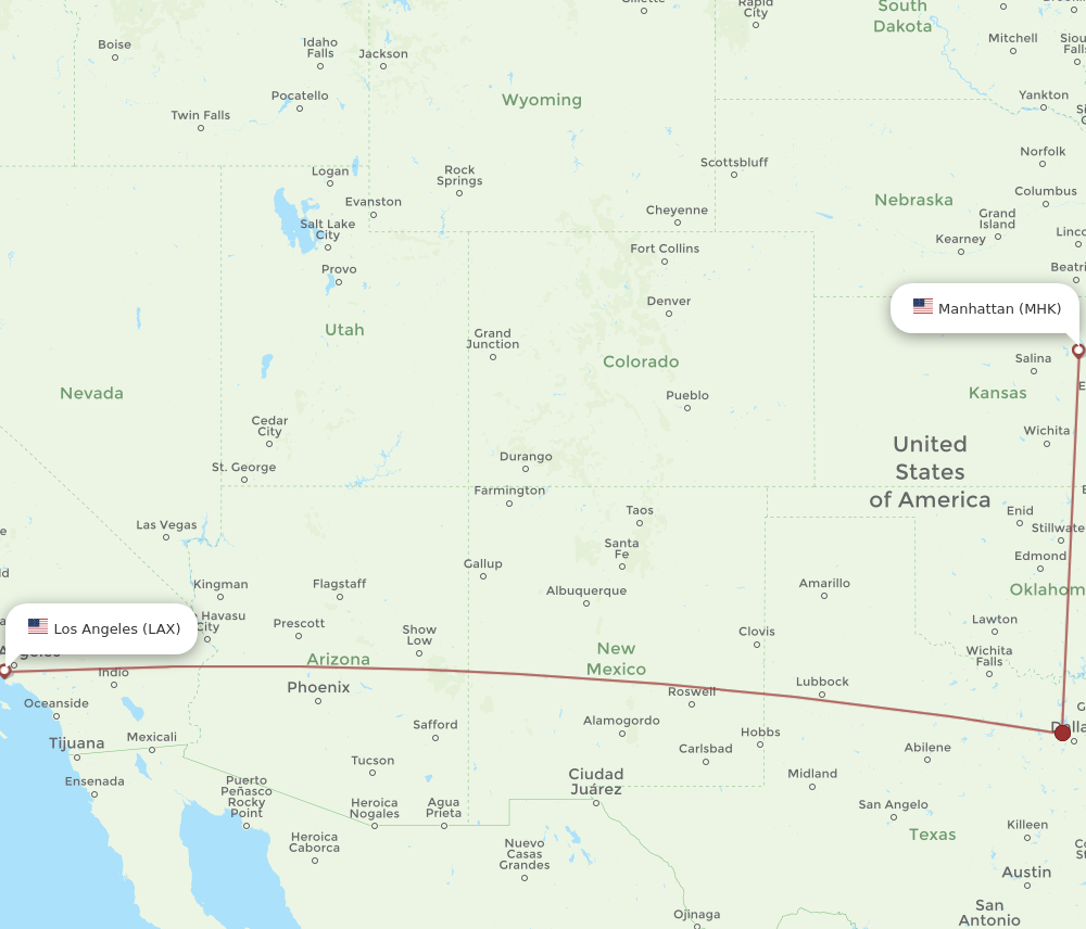 LAX-MHK flight routes