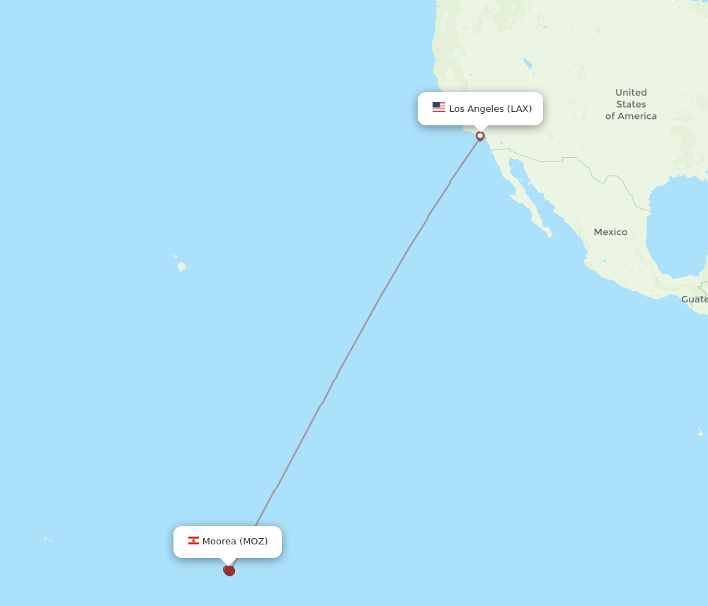 LAX to MOZ flights and routes map