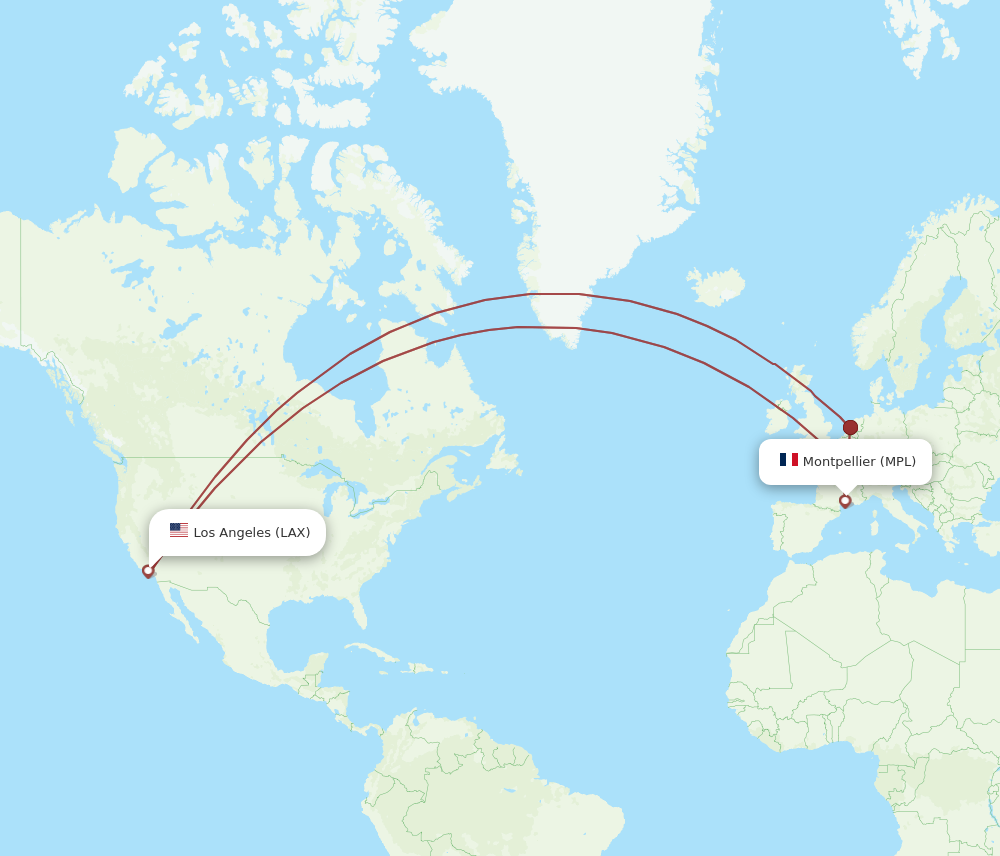LAX to MPL flights and routes map
