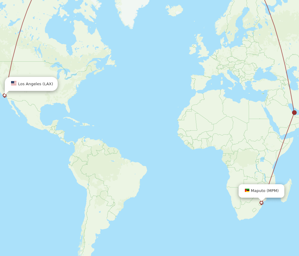 Los Angeles - Maputo route map and flight paths