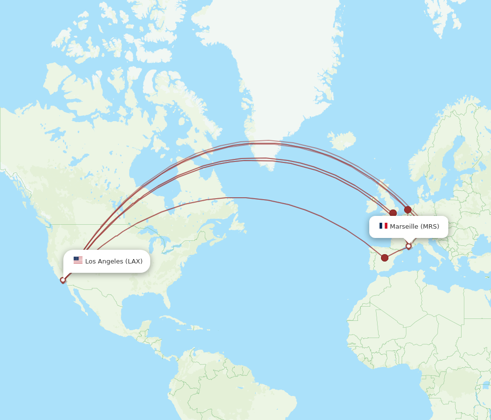 LAX to MRS flights and routes map
