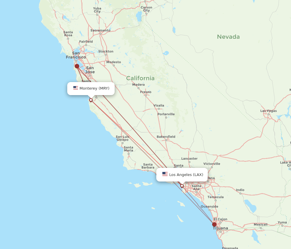 LAX-MRY flight routes