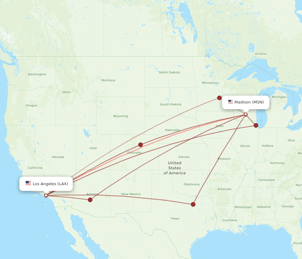 LAX-MSN flight routes