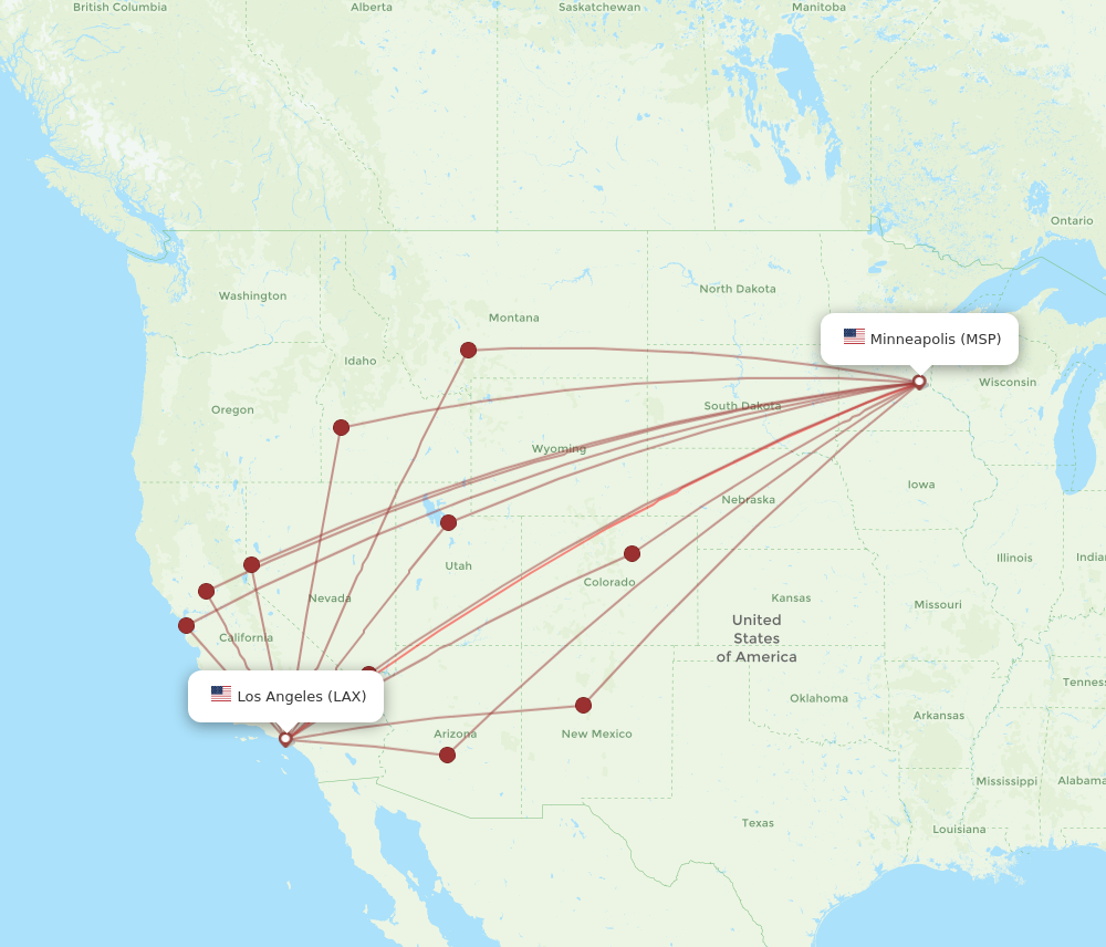 LAX to MSP flights and routes map