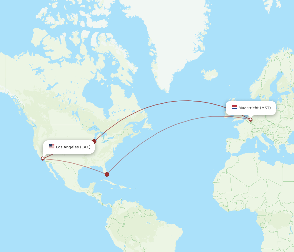 Los Angeles - Maastricht route map and flight paths