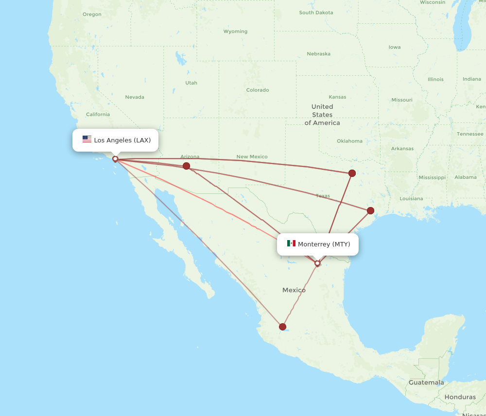 LAX to MTY flights and routes map