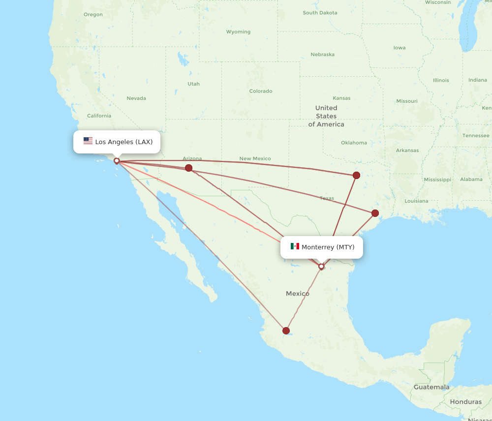 LAX-MTY flight routes