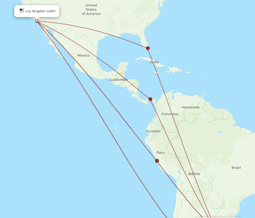 LAX to MVD flights and routes map
