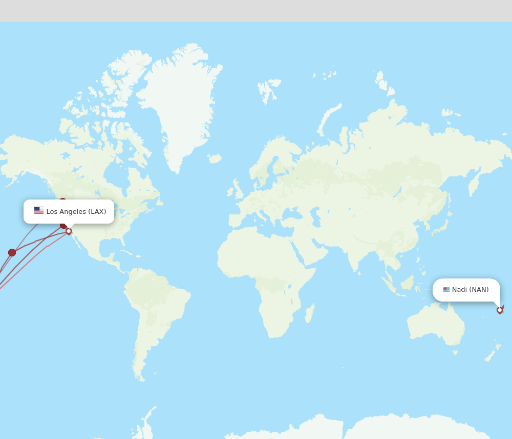 LAX to NAN flights and routes map