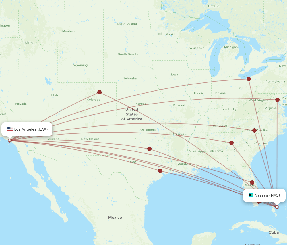 LAX-NAS flight routes