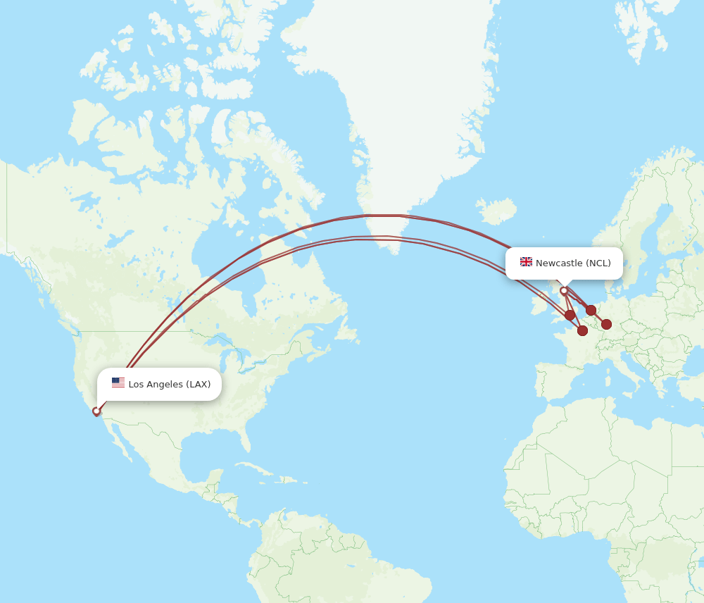 LAX-NCL flight routes