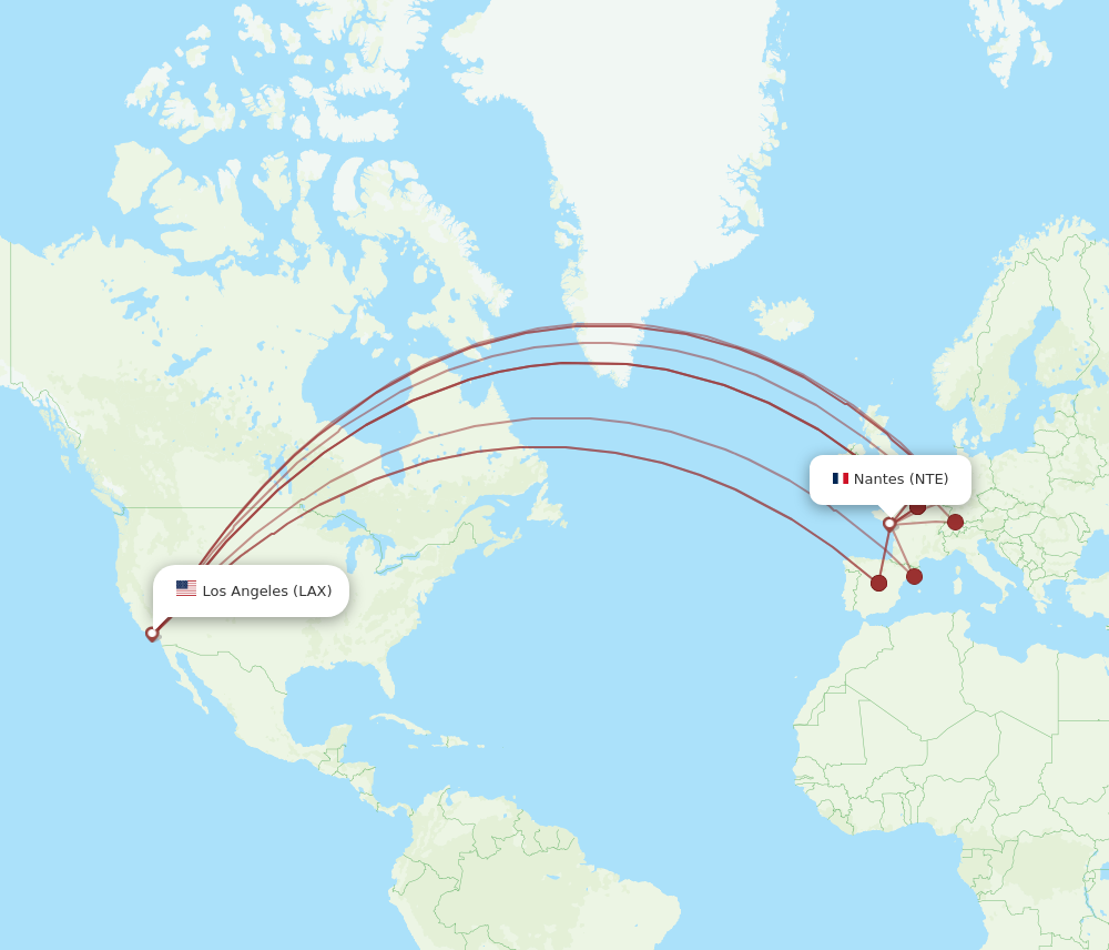 LAX to NTE flights and routes map