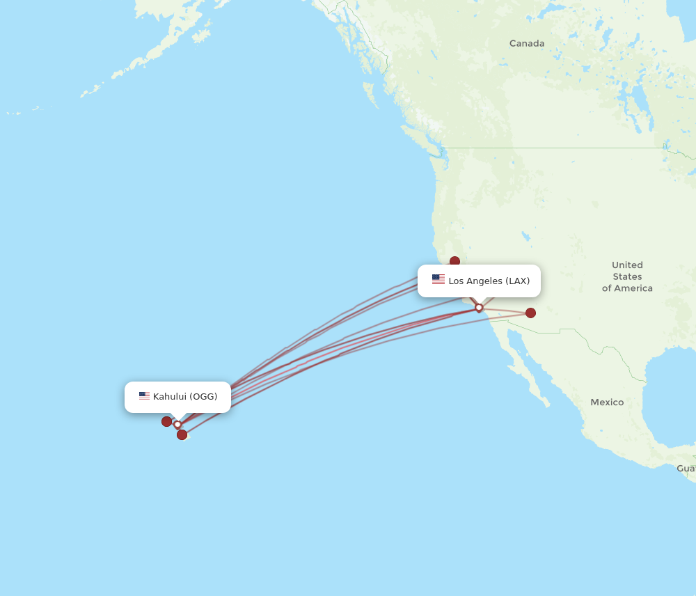 LAX to OGG flights and routes map
