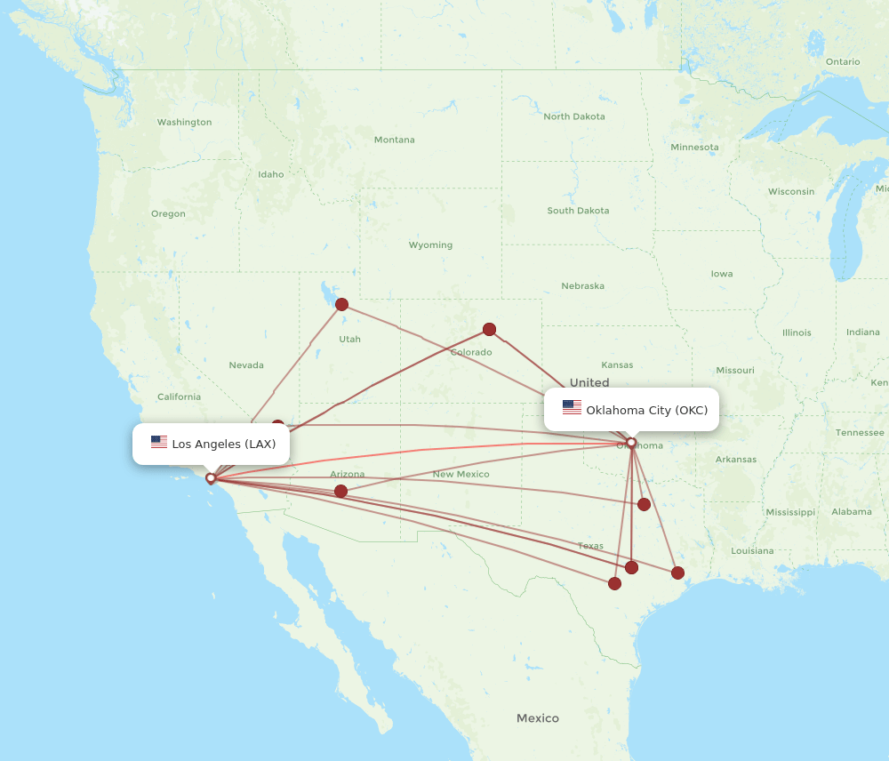 LAX-OKC flight routes