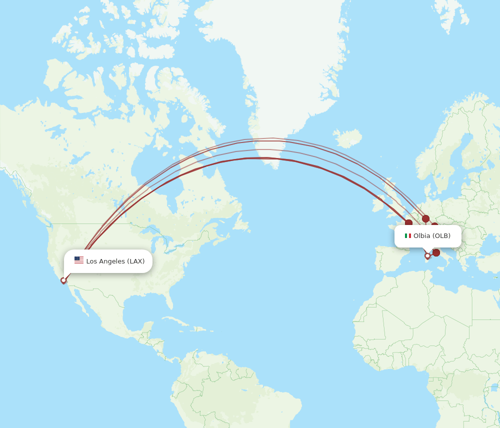 LAX-OLB flight routes