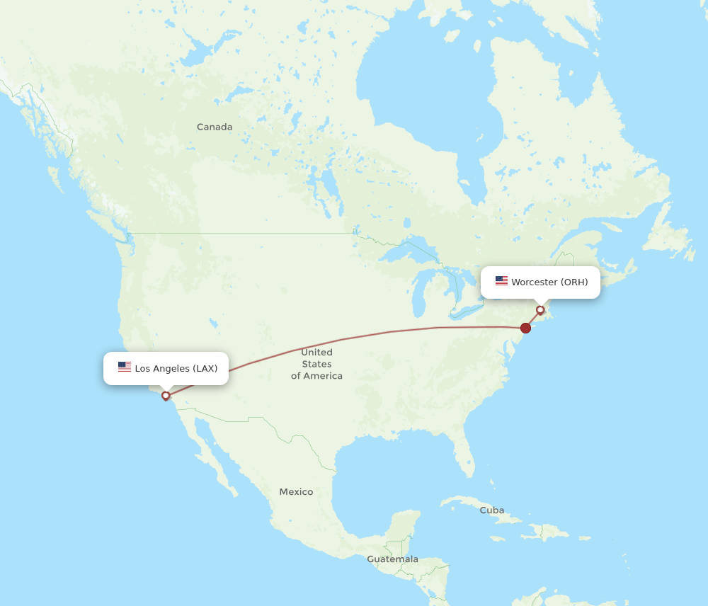 LAX to ORH flights and routes map