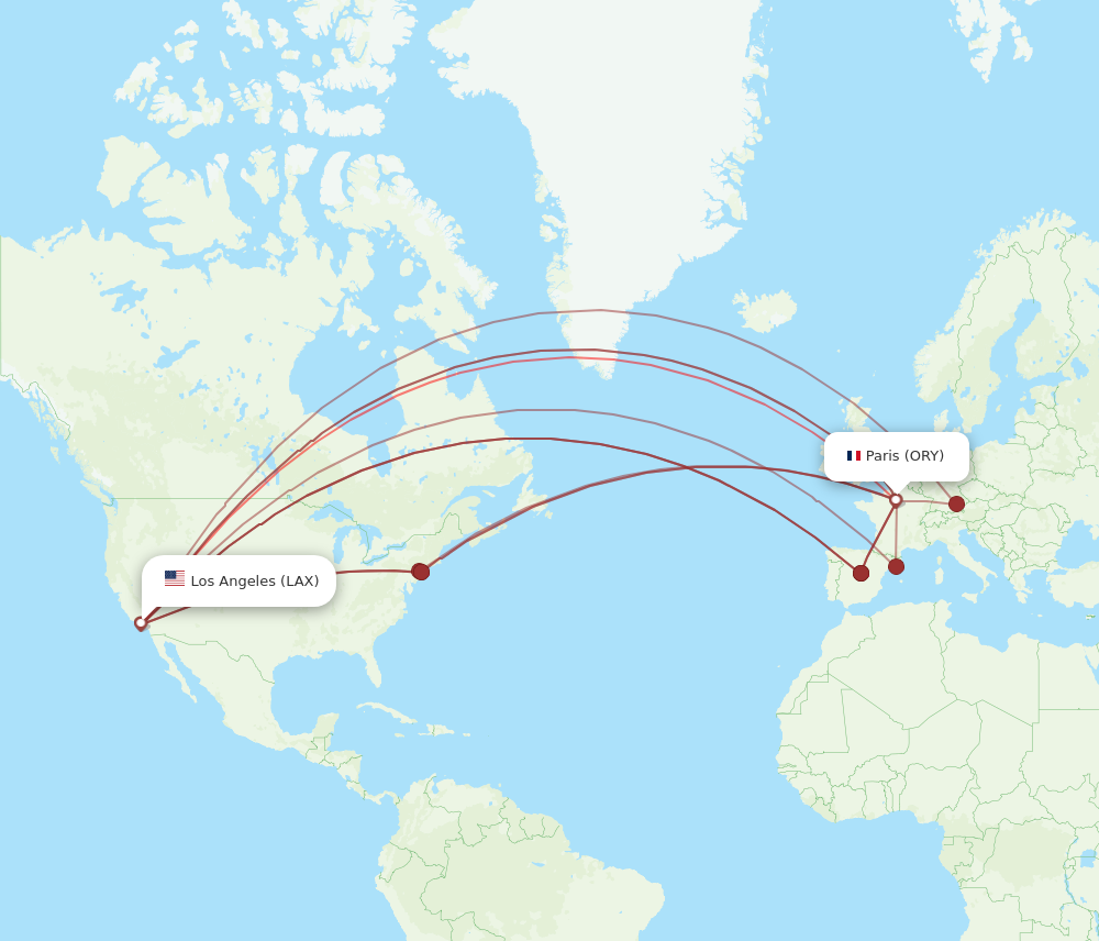 LAX to ORY flights and routes map