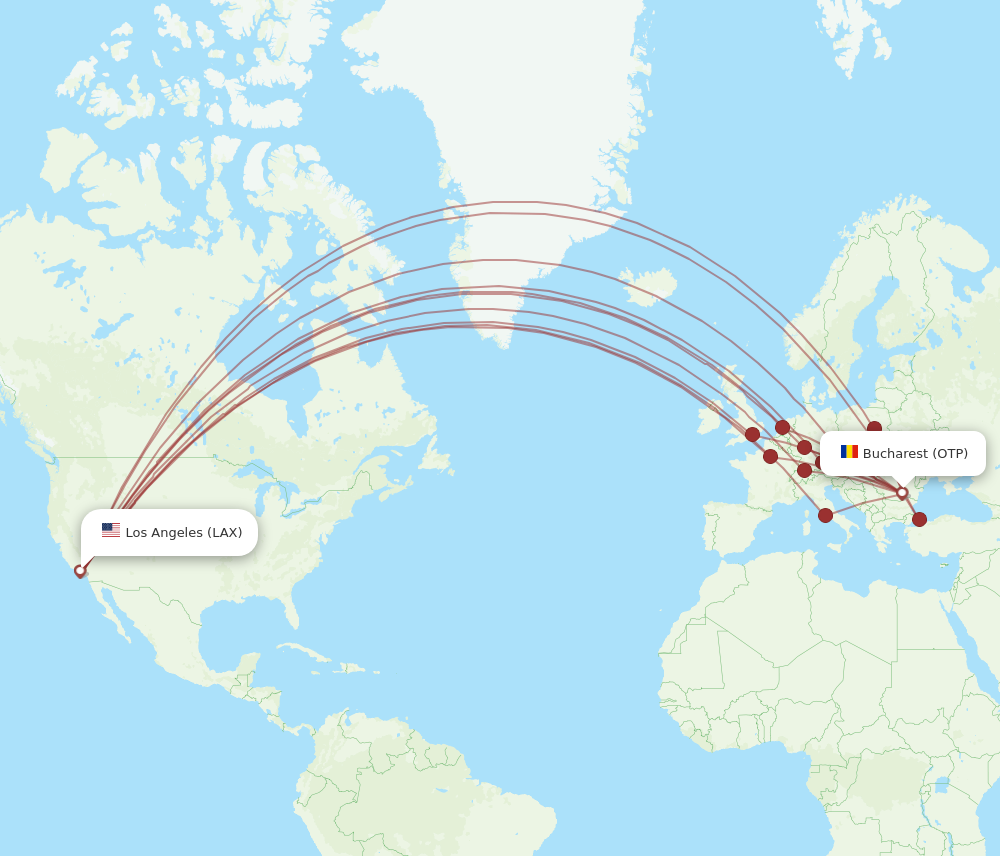 LAX to OTP flights and routes map
