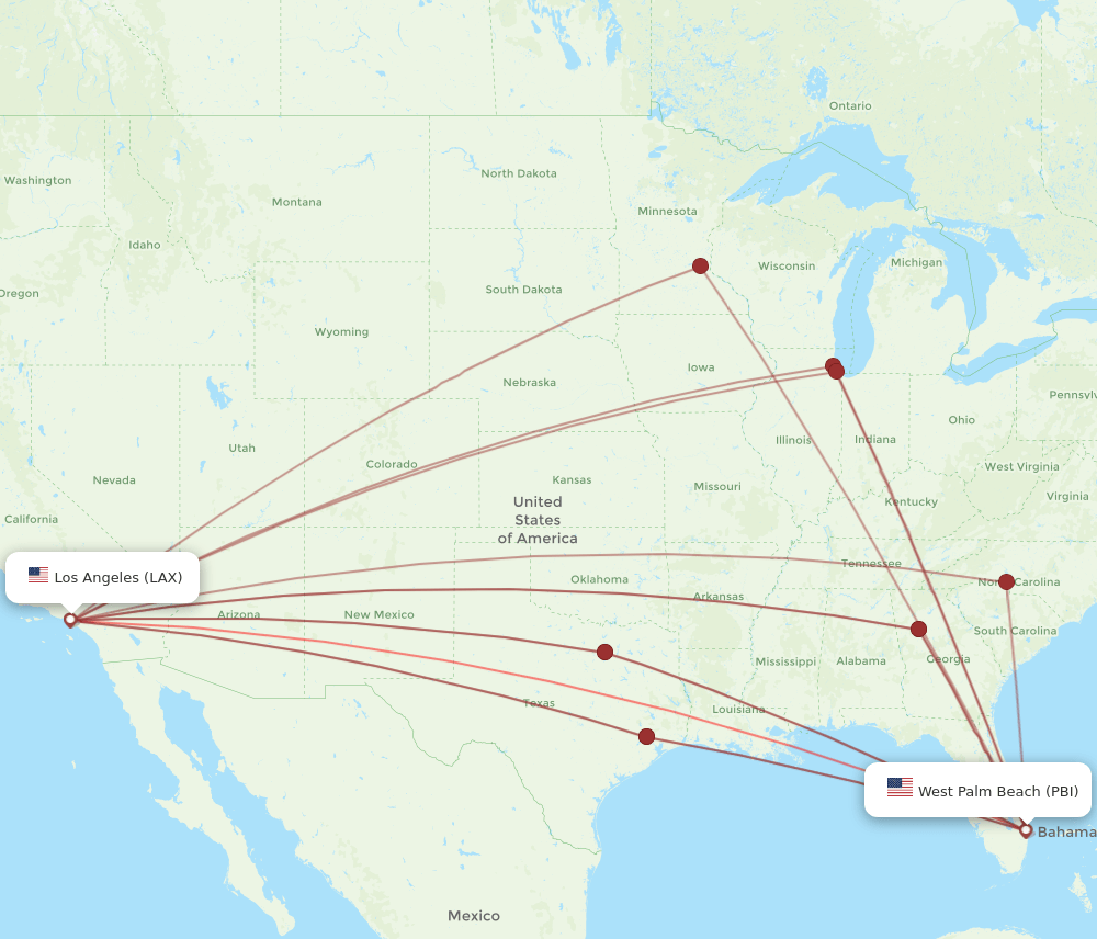 LAX-PBI flight routes