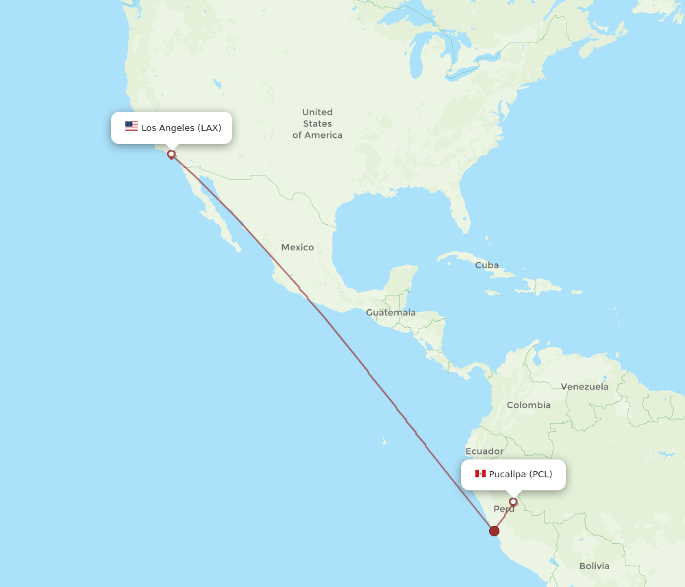 LAX to PCL flights and routes map