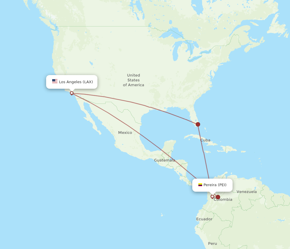 LAX to PEI flights and routes map