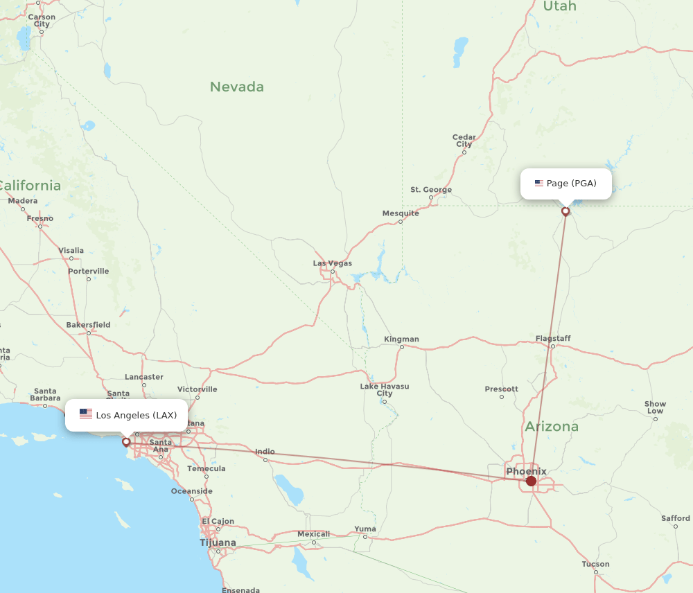 LAX-PGA flight routes
