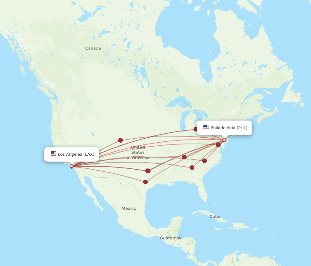 LAX-PHL flight routes