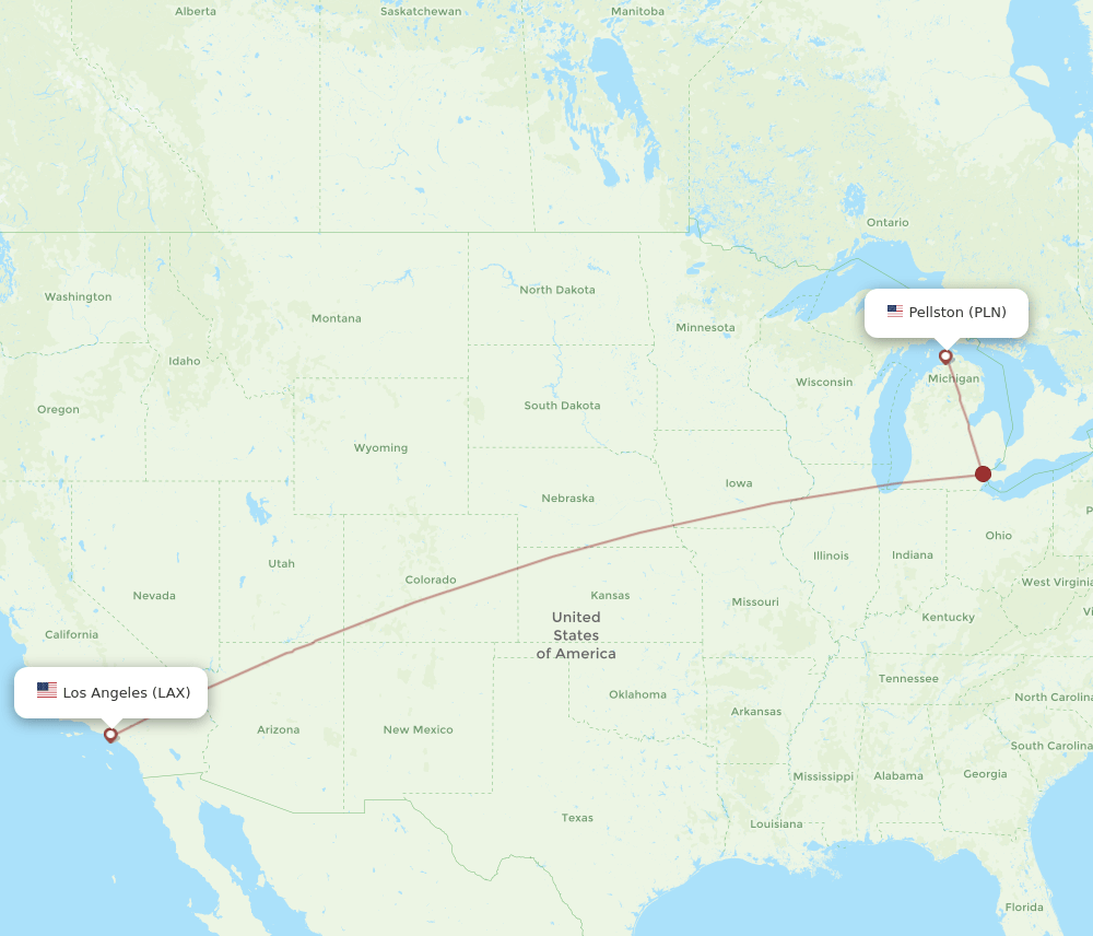 LAX to PLN flights and routes map