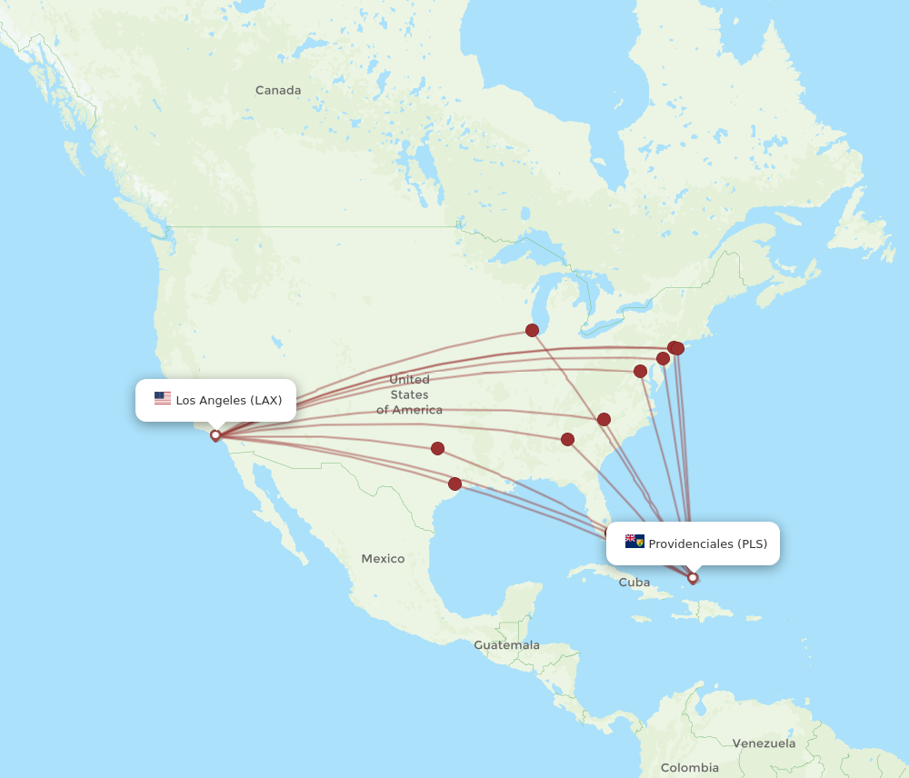 LAX to PLS flights and routes map