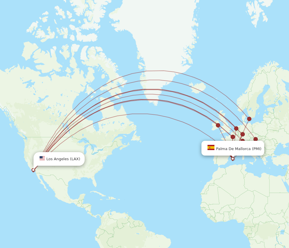 LAX-PMI flight routes