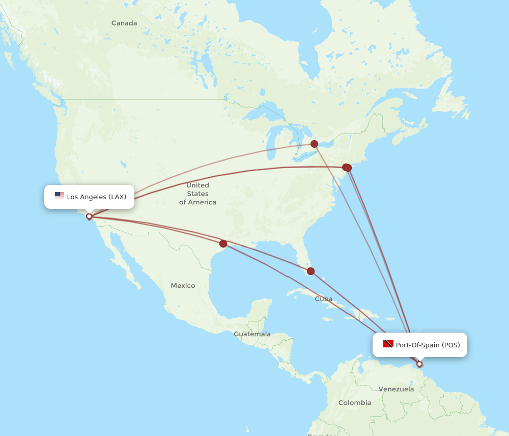 LAX to POS flights and routes map