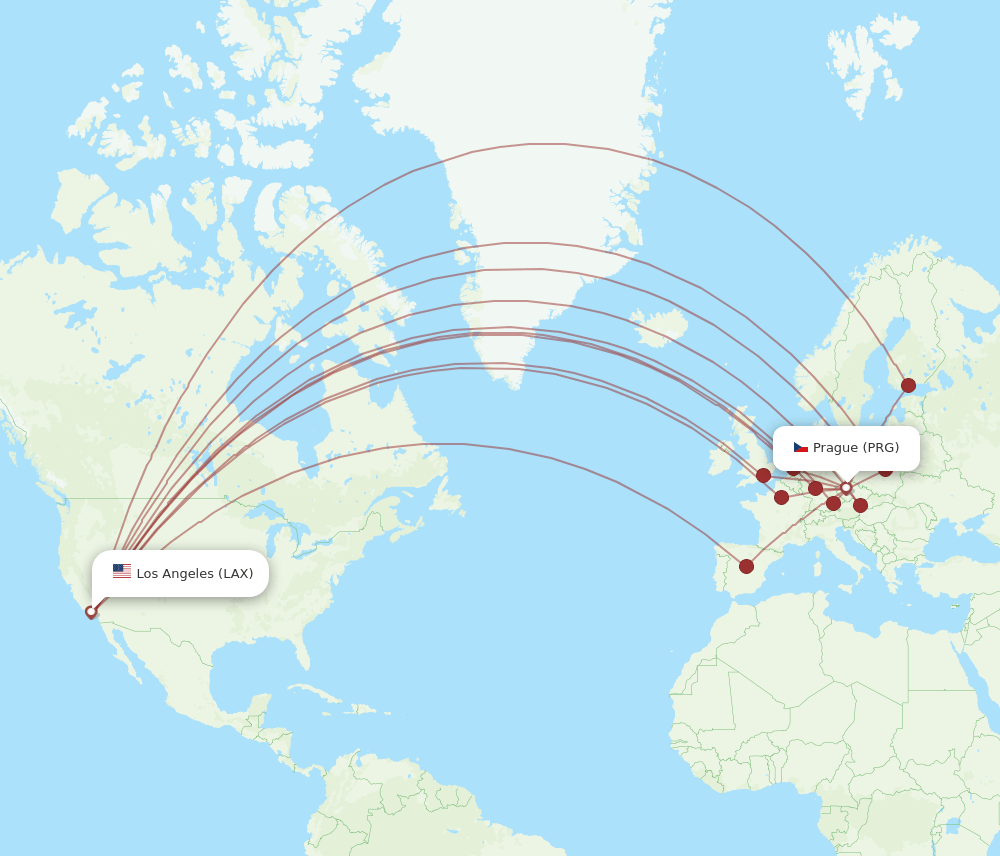 LAX-PRG flight routes
