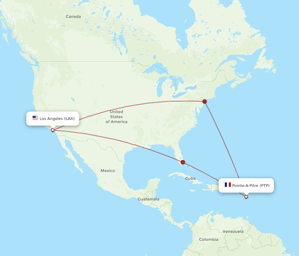 LAX-PTP flight routes