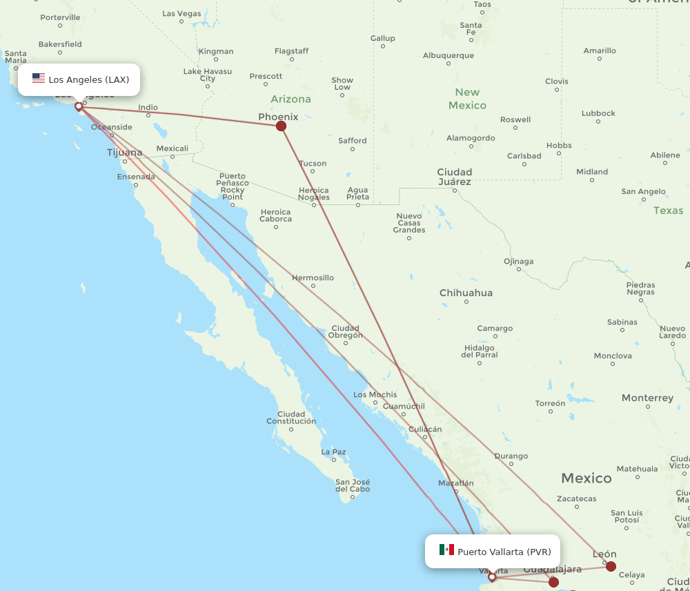 LAX to PVR flights and routes map