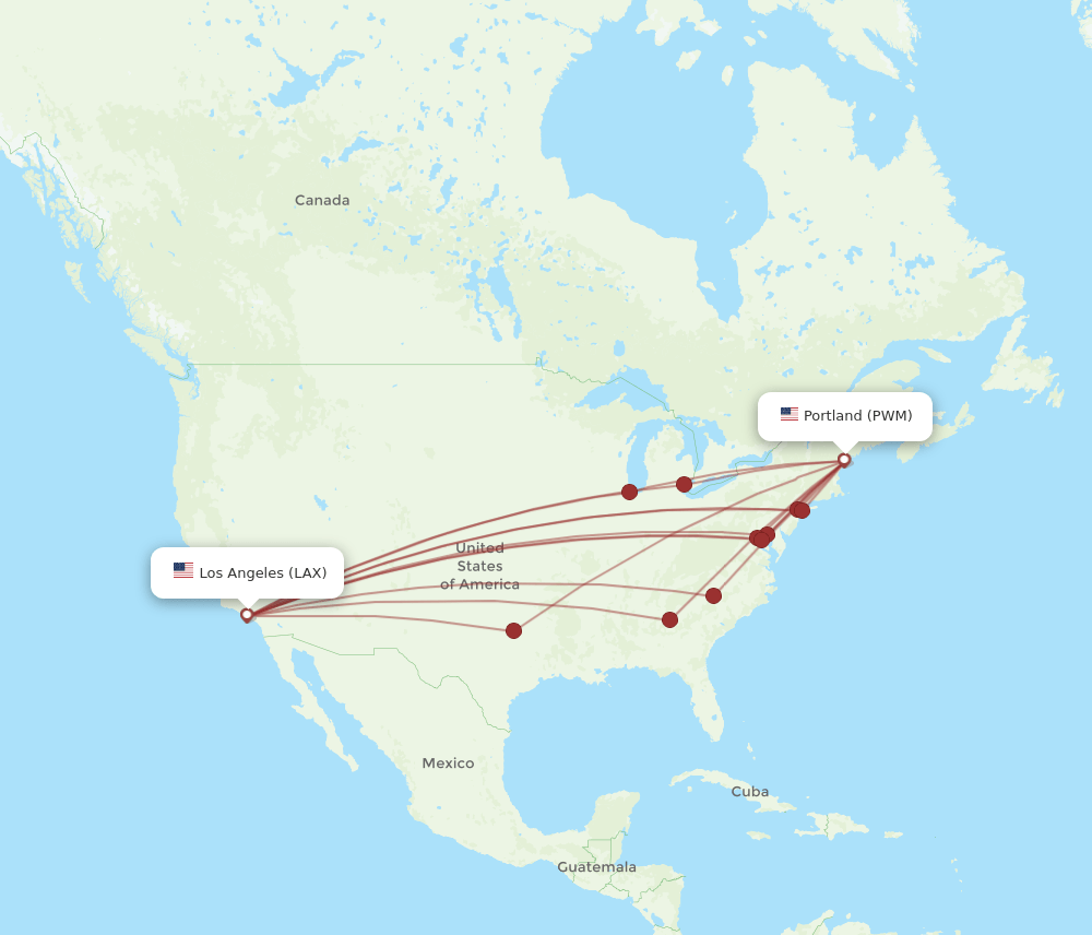 LAX-PWM flight routes