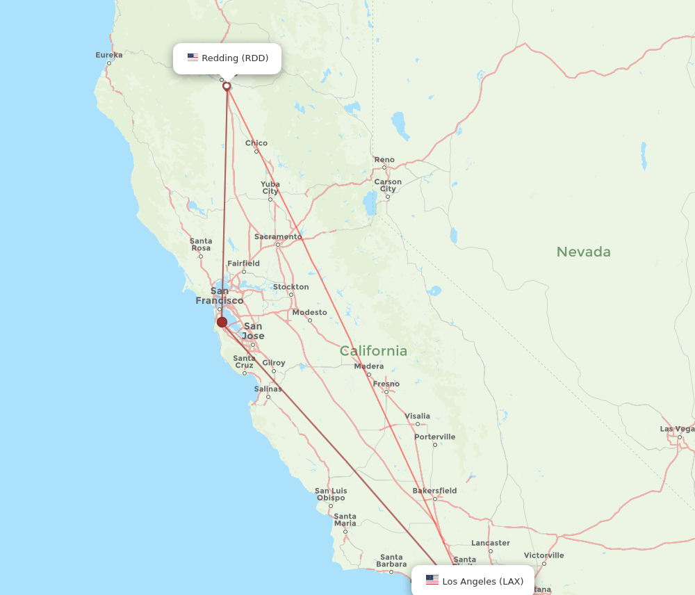 LAX-RDD flight routes