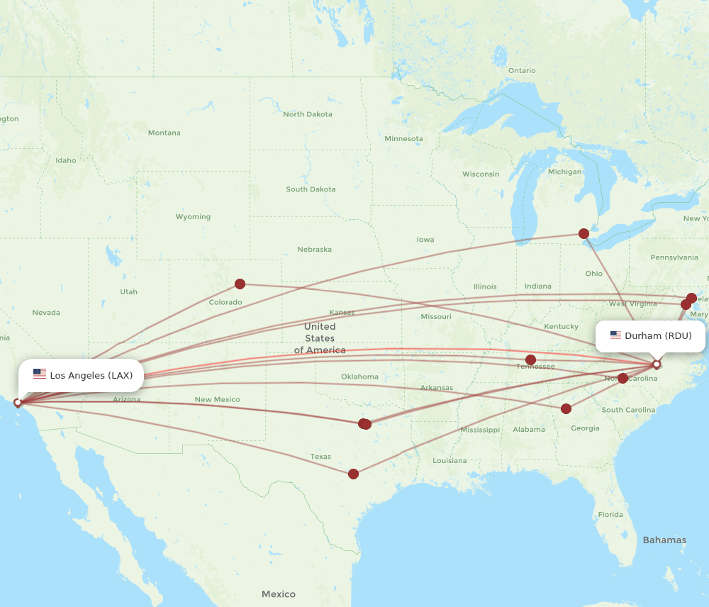 LAX-RDU flight routes
