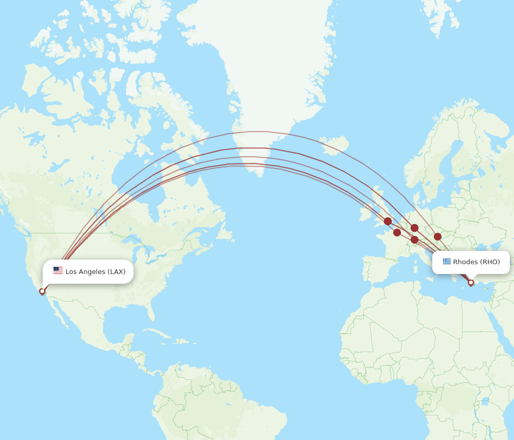 LAX-RHO flight routes