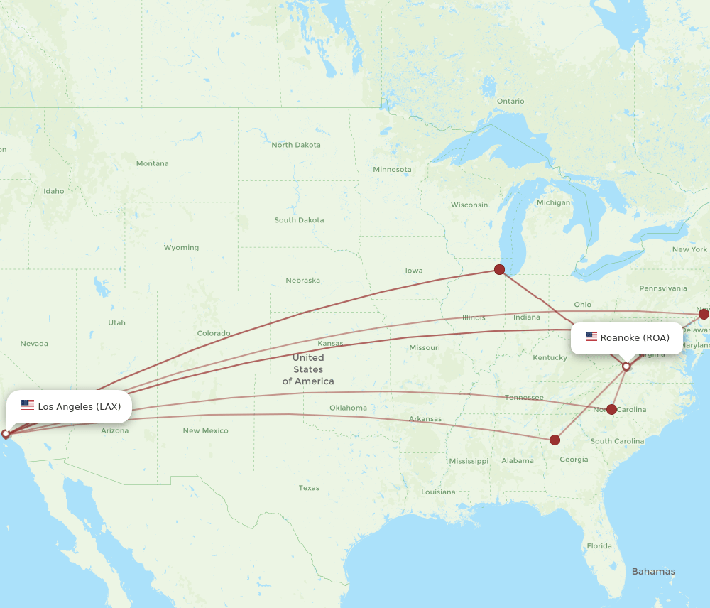 LAX-ROA flight routes