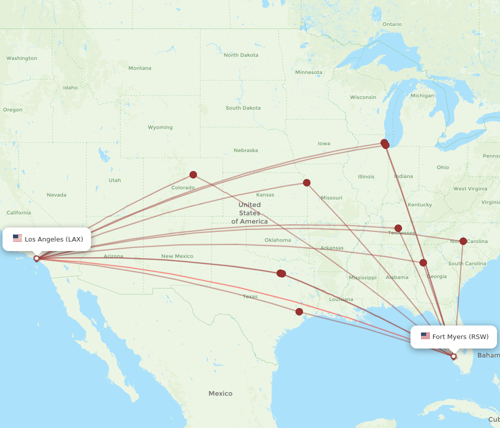 LAX-RSW flight routes