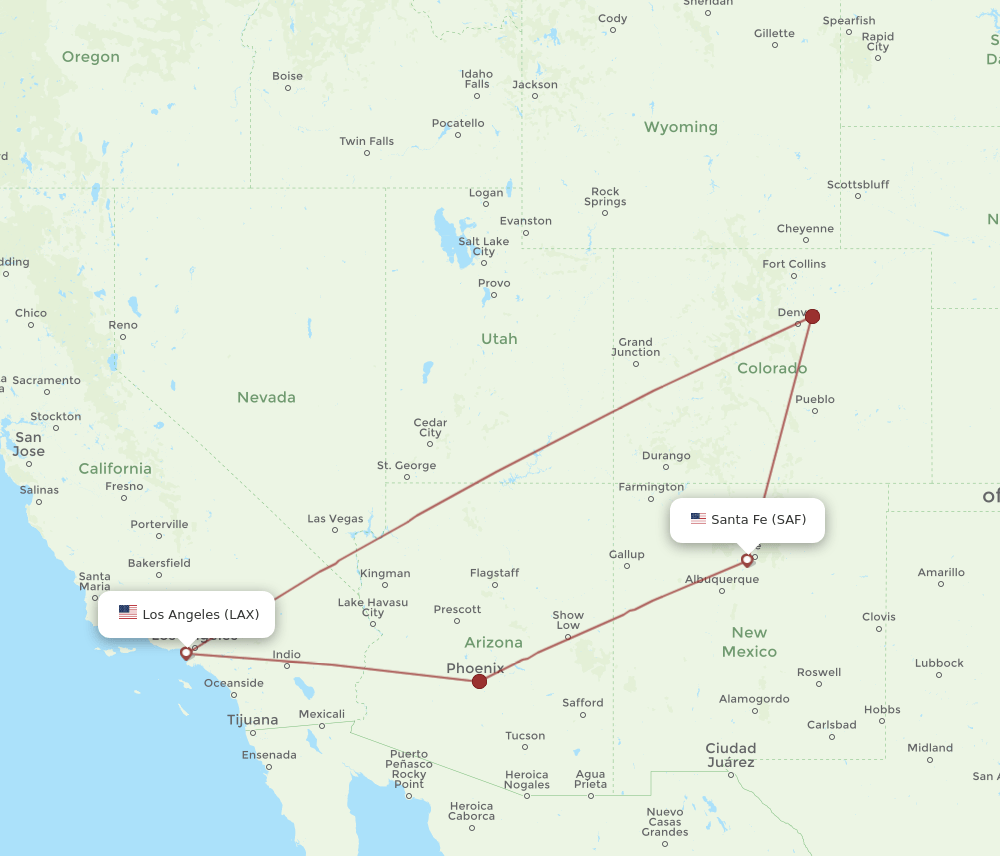 LAX-SAF flight routes